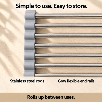 Roll-Up Dish Drying Rack — infographic roll up storage