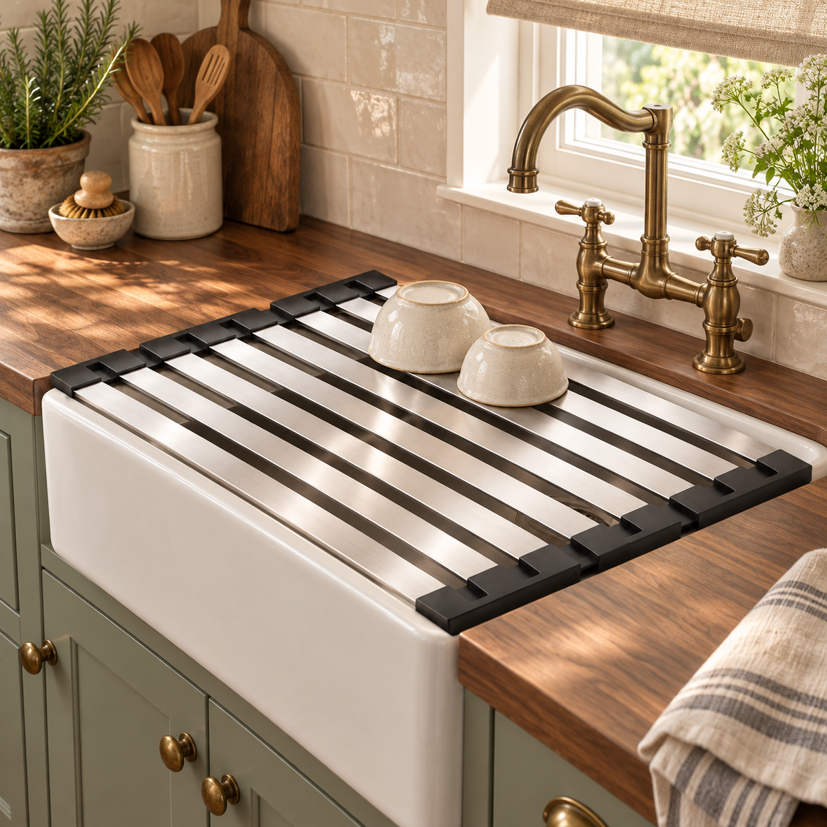 Folding Dish Drying Rack — lifestyle ambient