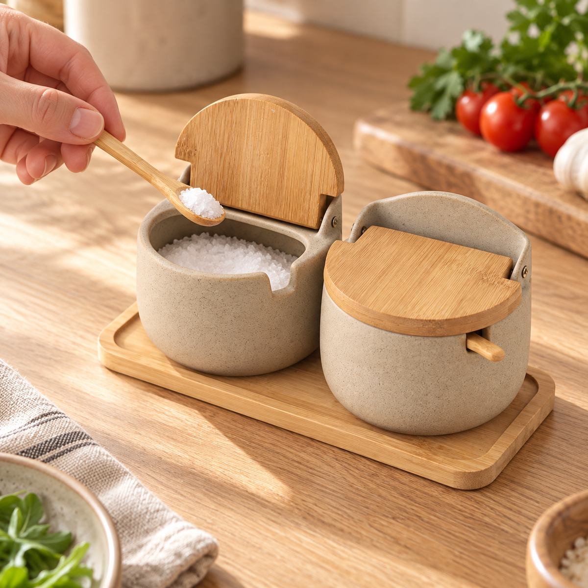 Ceramic Salt Cellars, Set of 2 — in use