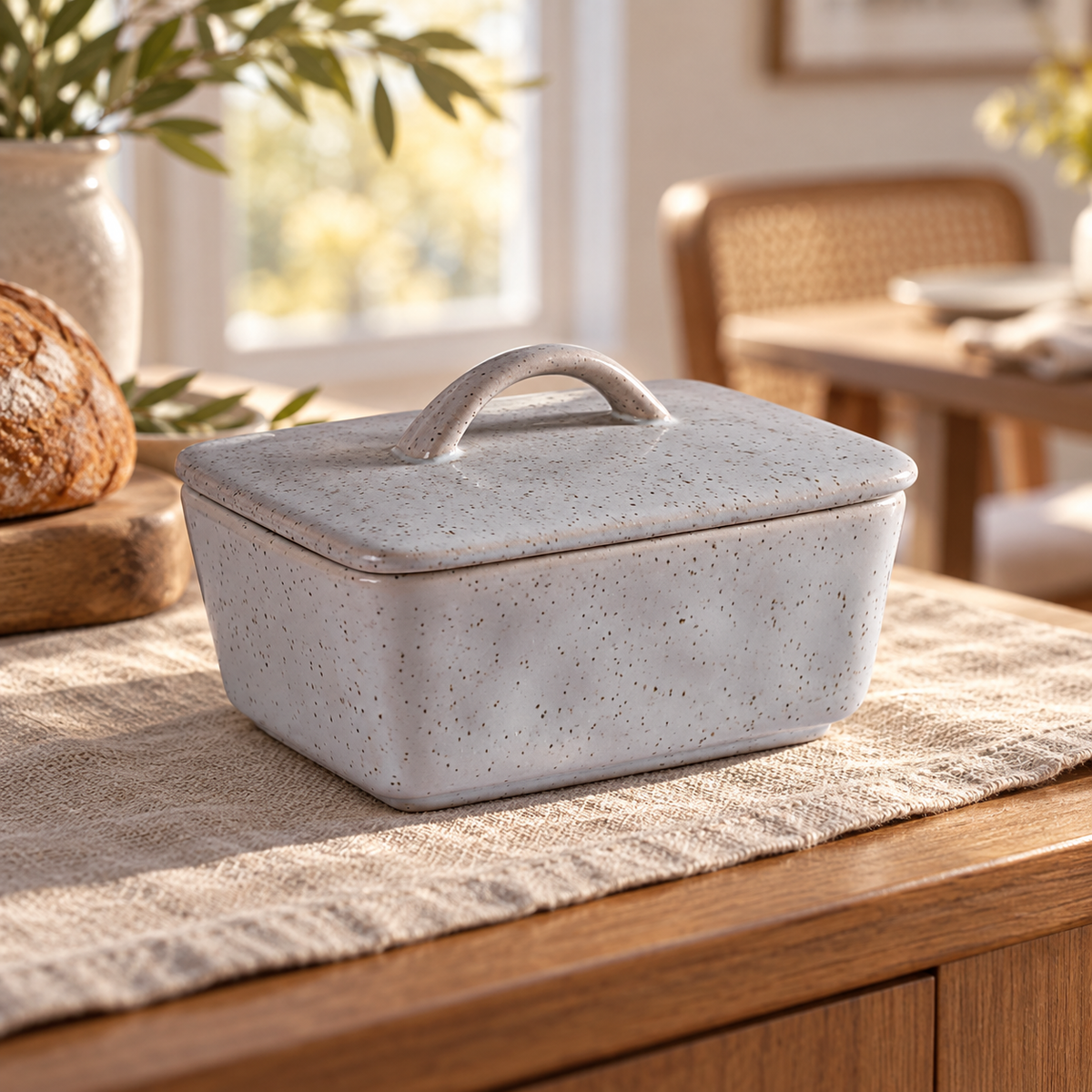 Speckled Ceramic Butter Dish — dining room
