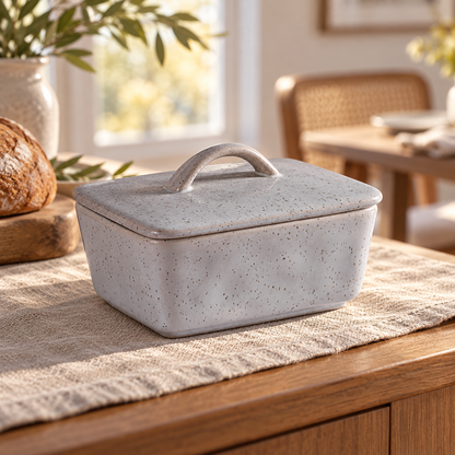 Speckled Ceramic Butter Dish — dining room