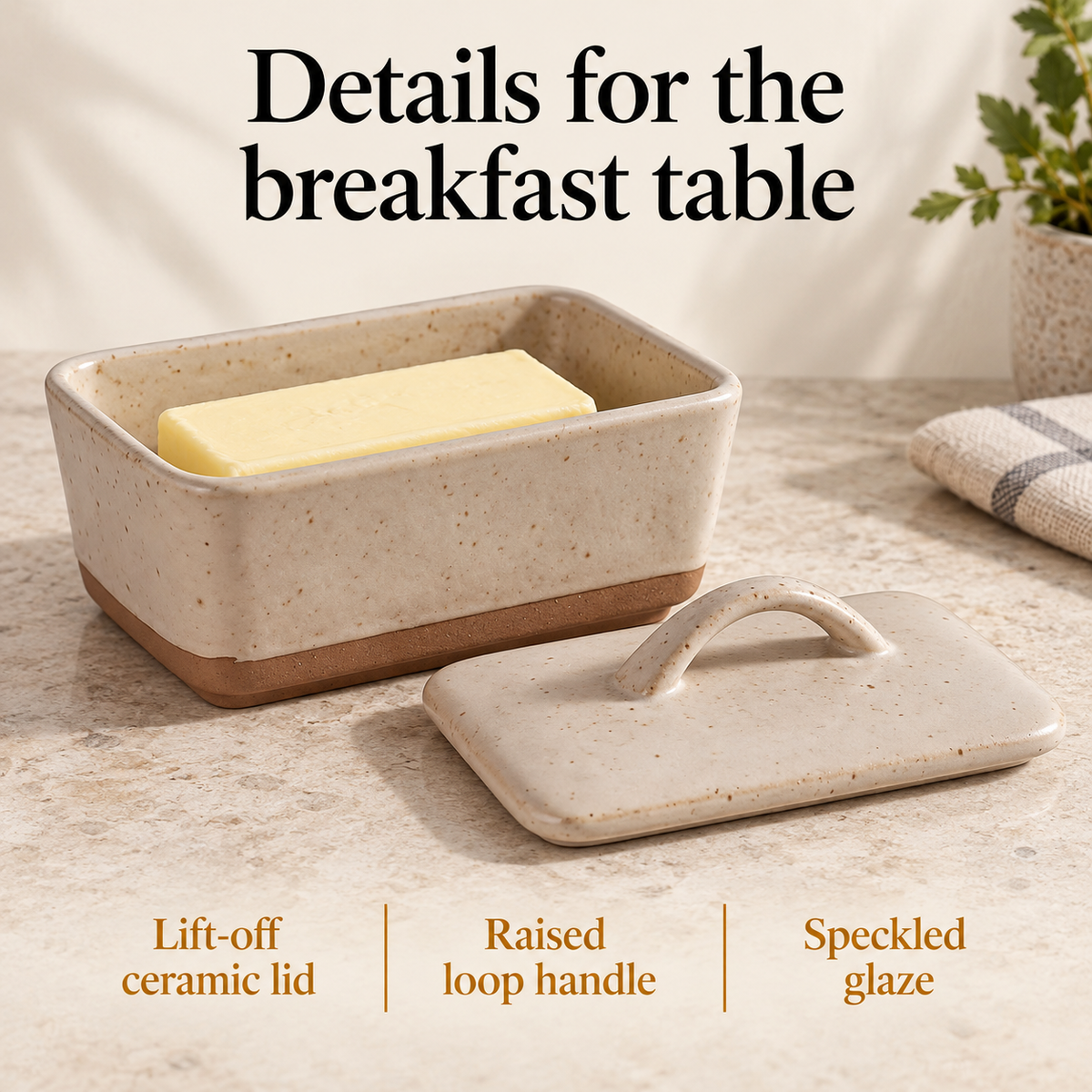 Speckled Ceramic Butter Dish — details