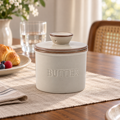 Glazed Ceramic Butter Crock — dining room