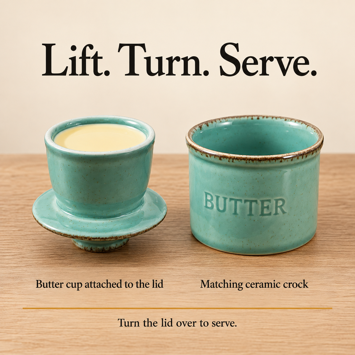 Glazed Ceramic Butter Crock — details