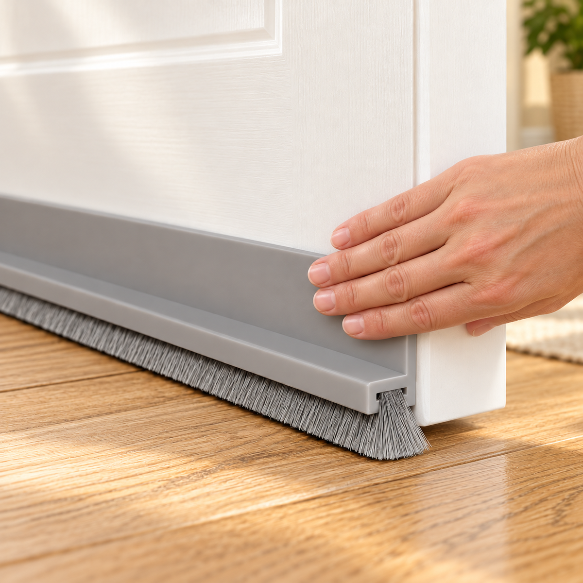 Brush Door Draft Stopper — lifestyle in use