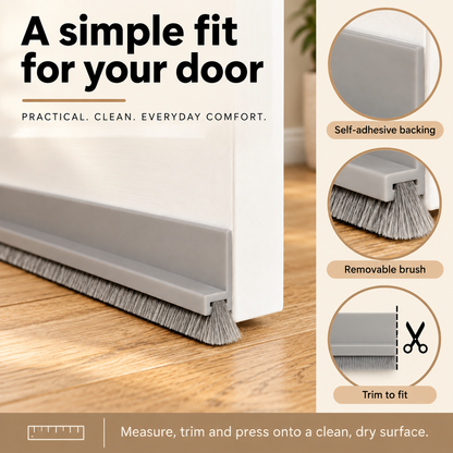 Brush Door Draft Stopper — infographic fitting details