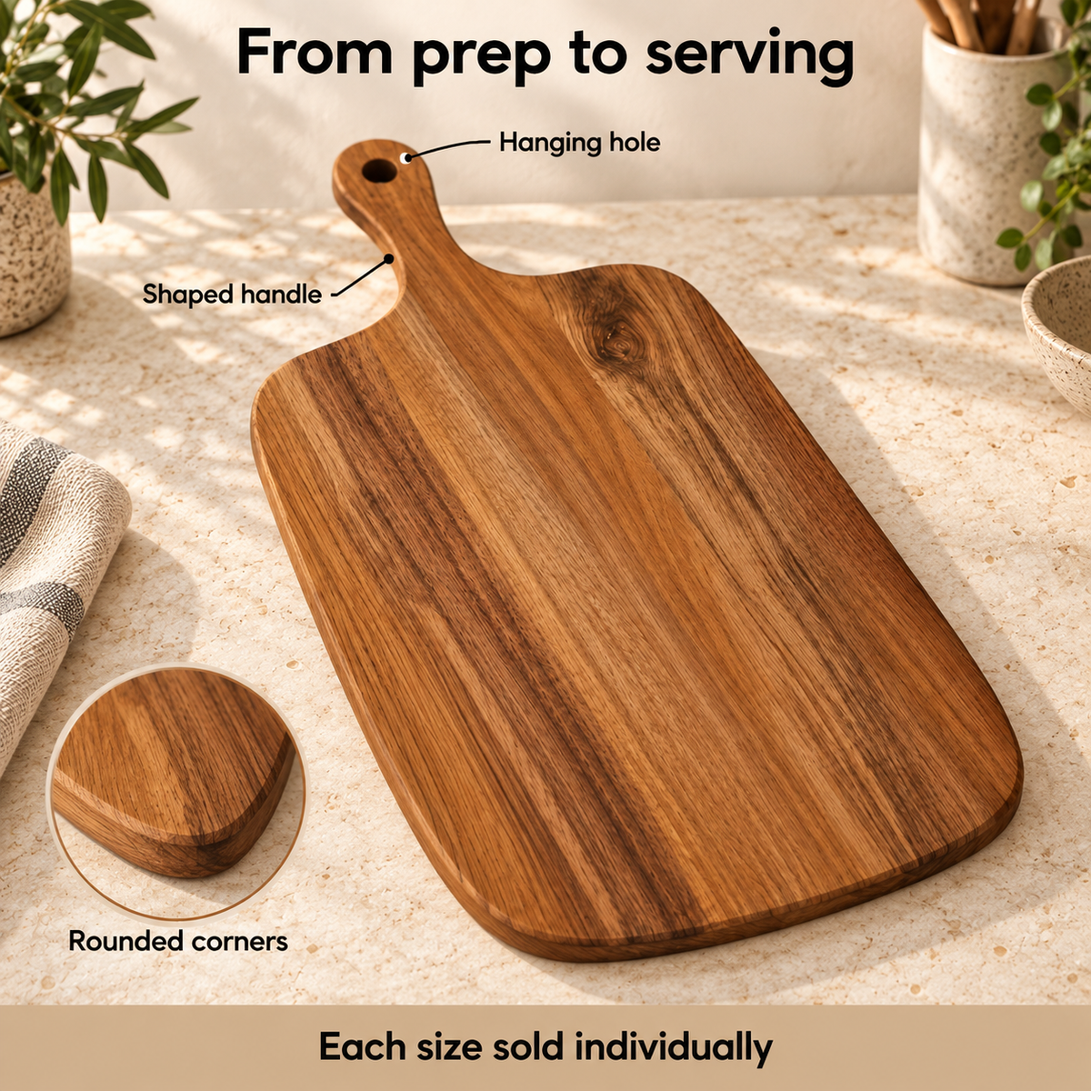 Wooden Cutting Board with Handle — infographic handle details