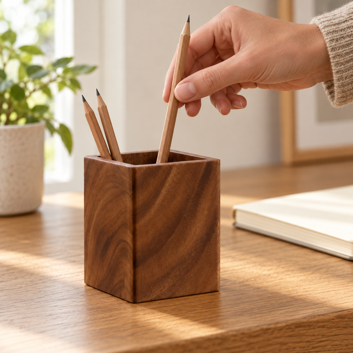 Wooden Pen Holder — in use
