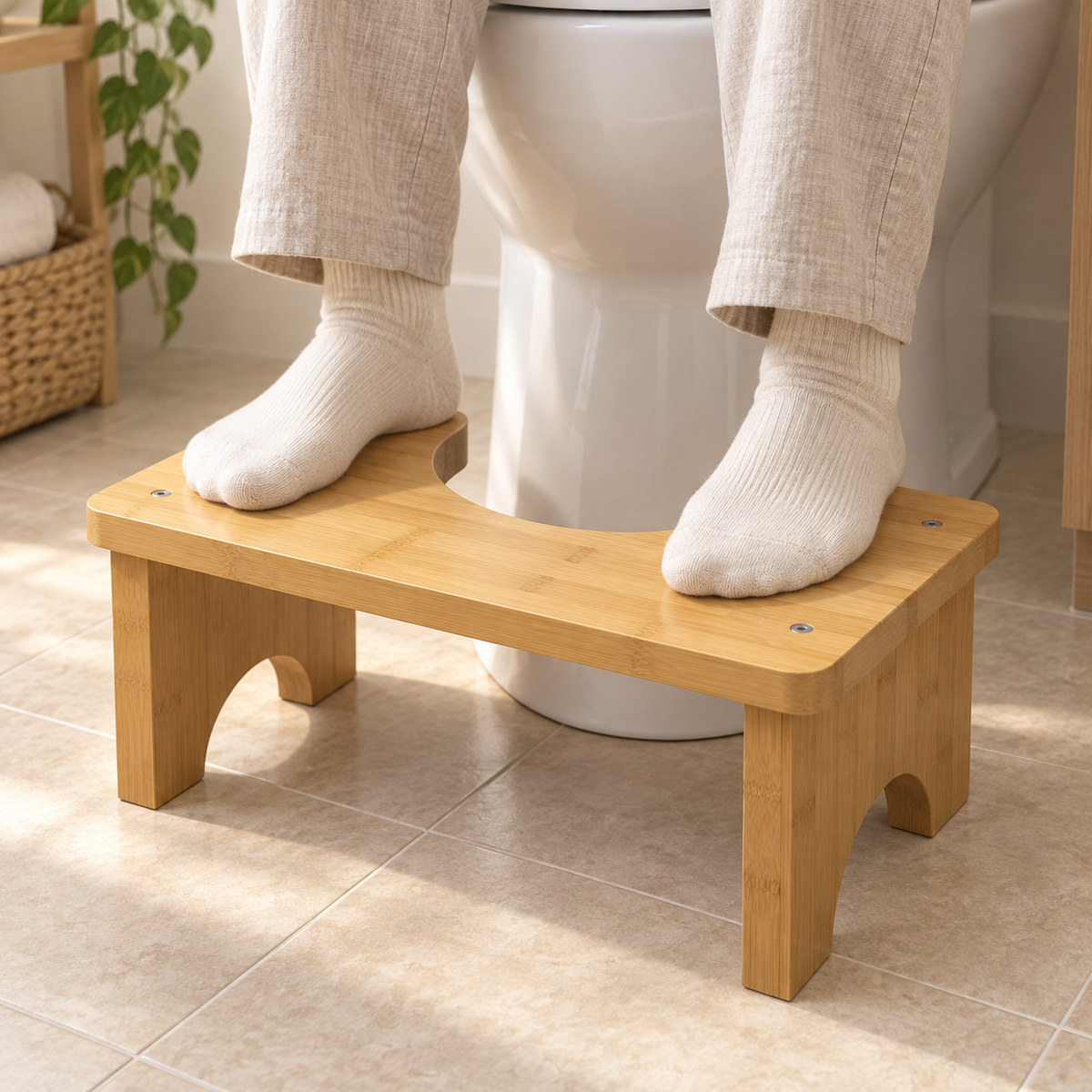 Bamboo Toilet Stool — in use