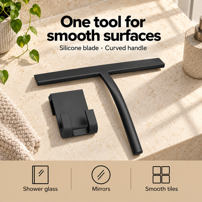 Silicone Shower Squeegee with Holder — infographic smooth surfaces