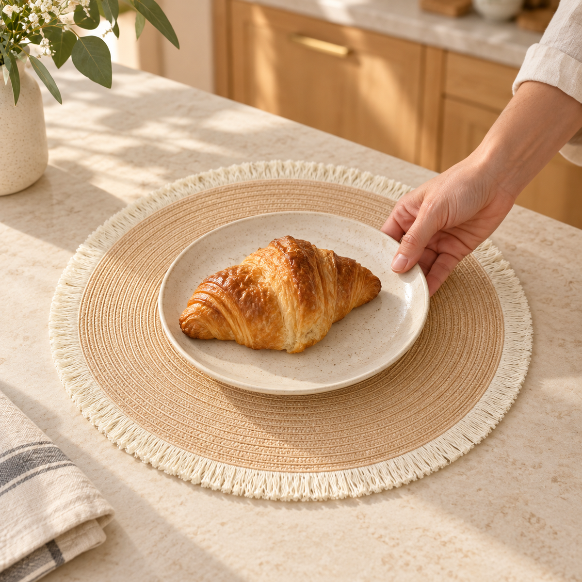 Round Fringed Placemats, Set of 4 — lifestyle in use