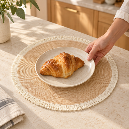 Round Fringed Placemats, Set of 4 — lifestyle in use