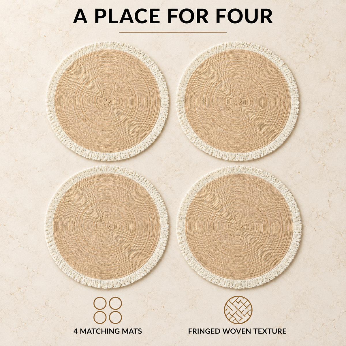 Round Fringed Placemats, Set of 4 — infographic set of four