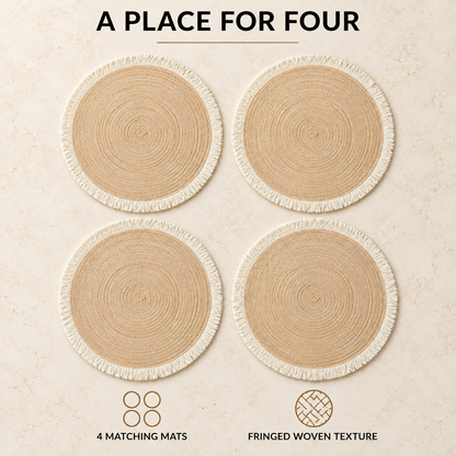 Round Fringed Placemats, Set of 4 — infographic set of four