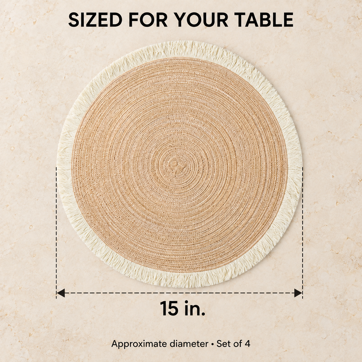 Round Fringed Placemats, Set of 4 — dimensions