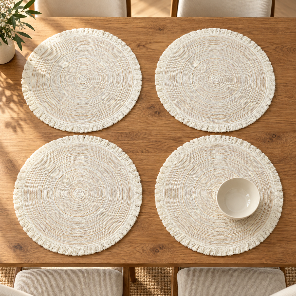 Round Fringed Placemats, Set of 4 — Ivory variant