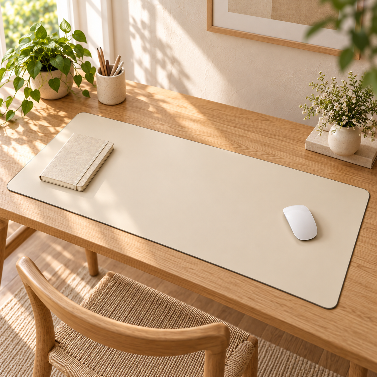 Faux Leather Desk Mat — Beige / Large — 35.4 × 15.7 in variant