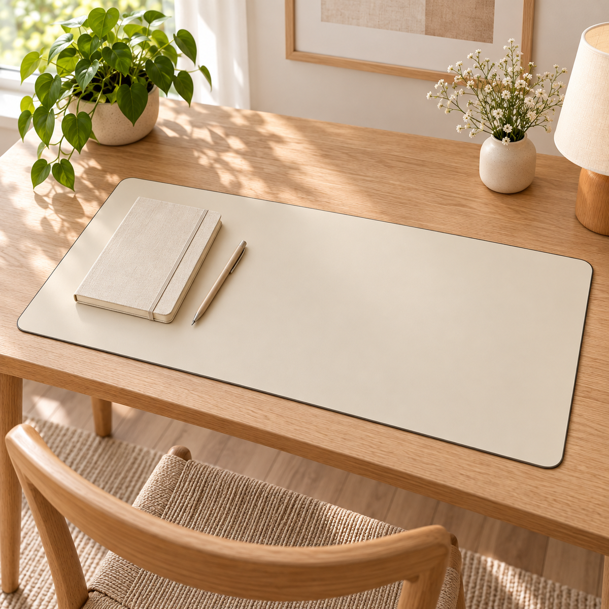 Faux Leather Desk Mat — Beige / Small — 23.6 × 11.8 in variant