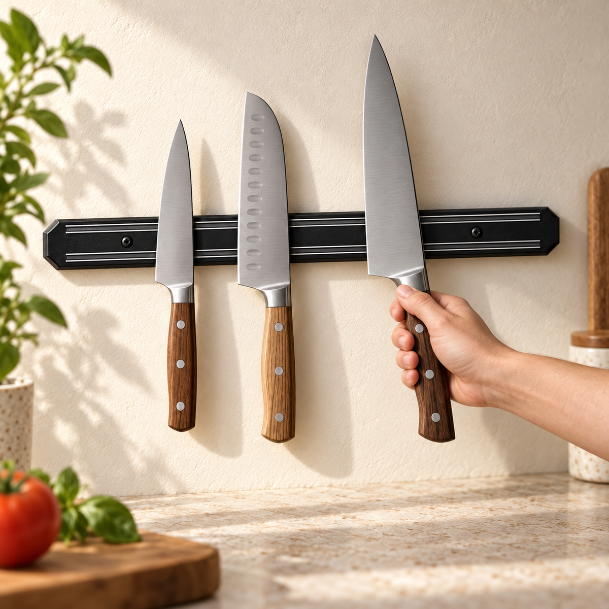 Magnetic Wall Knife Holder — lifestyle in use