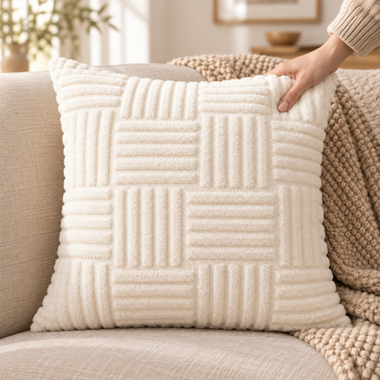 Textured Plush Throw Pillow Cover — lifestyle in use