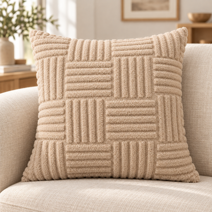 Textured Plush Throw Pillow Cover — Khaki variant