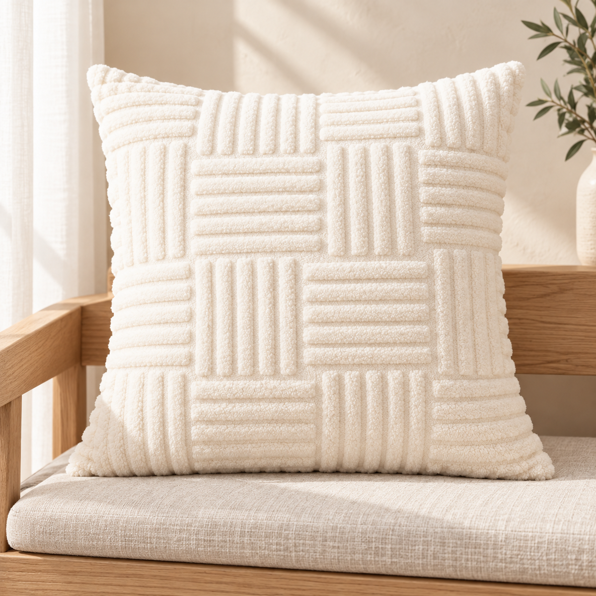 Textured Plush Throw Pillow Cover — Beige variant