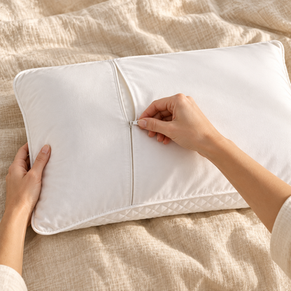 Quilted Zip Pillow Protector — lifestyle in use