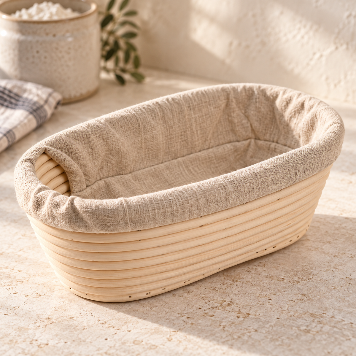 Rattan Banneton Basket with Liner — hero lifestyle