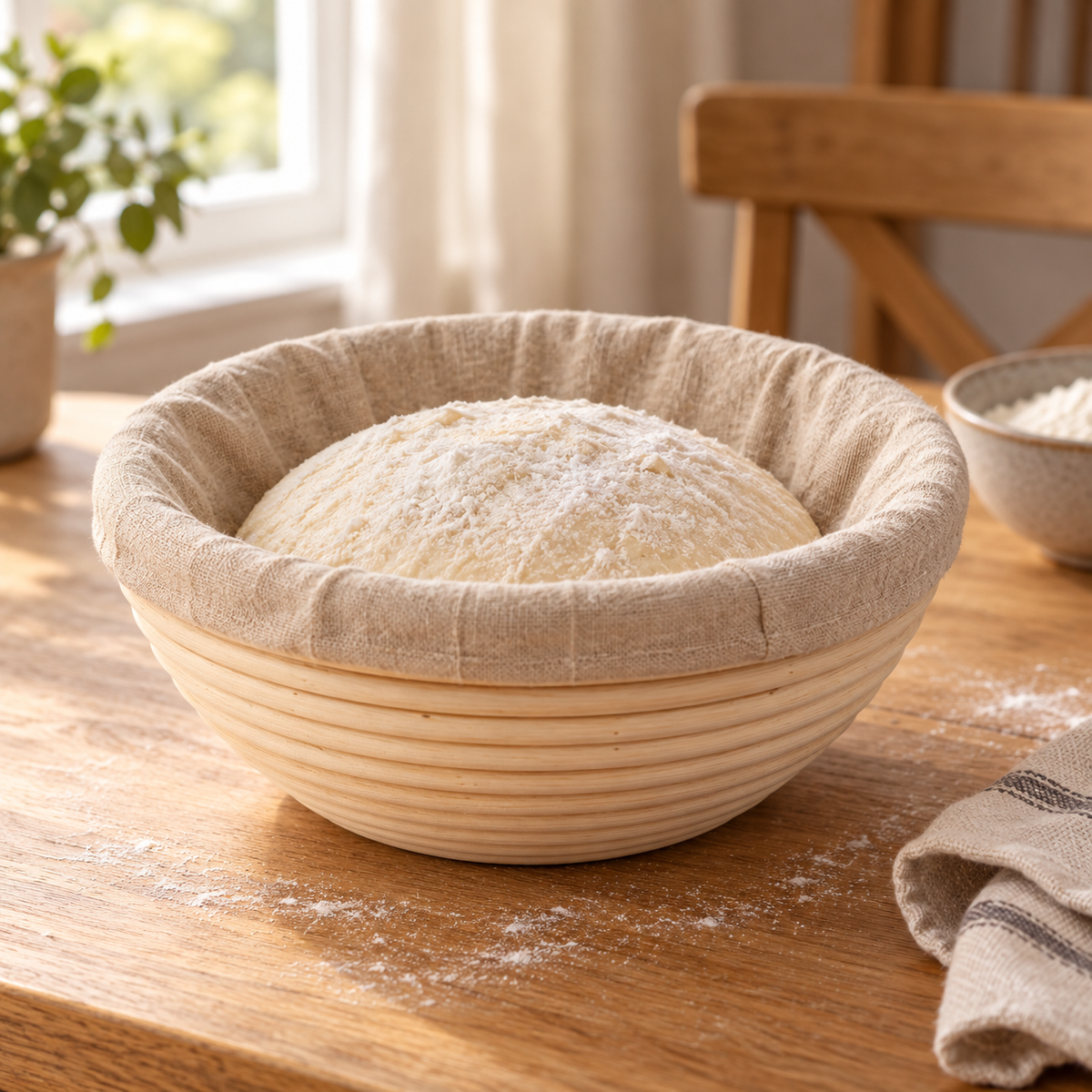Rattan Banneton Basket with Liner — lifestyle ambient