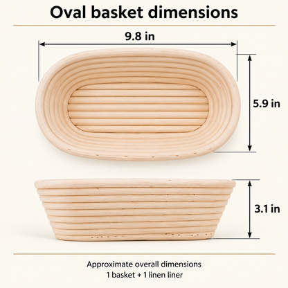 Rattan Banneton Basket with Liner — dimensions oval