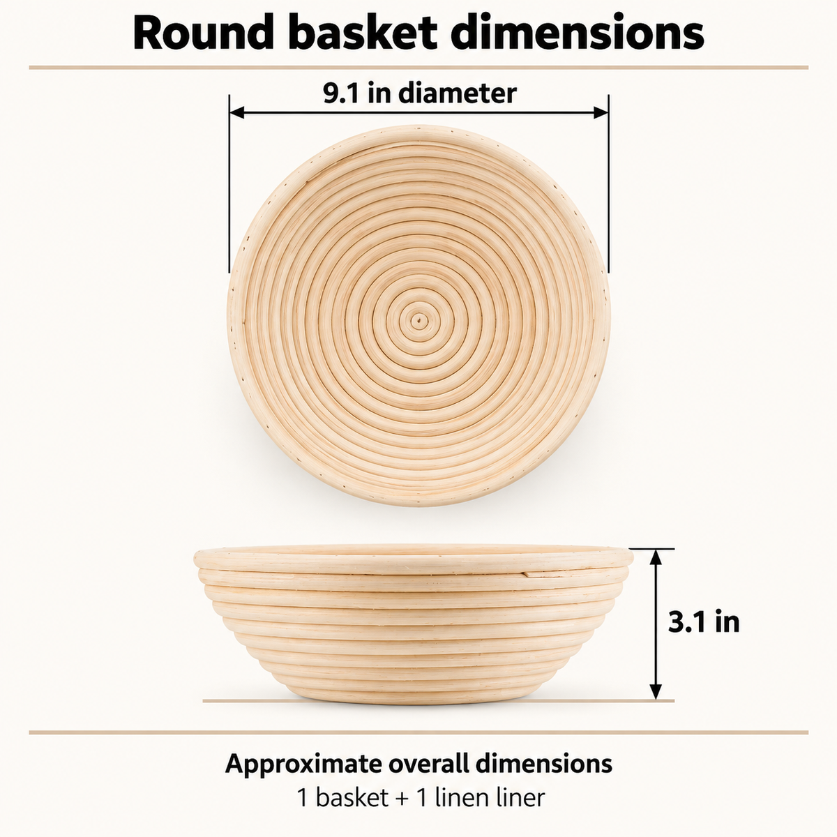 Rattan Banneton Basket with Liner — dimensions round