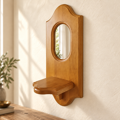 Mirrored Wooden Wall Shelf — Light Brown variant