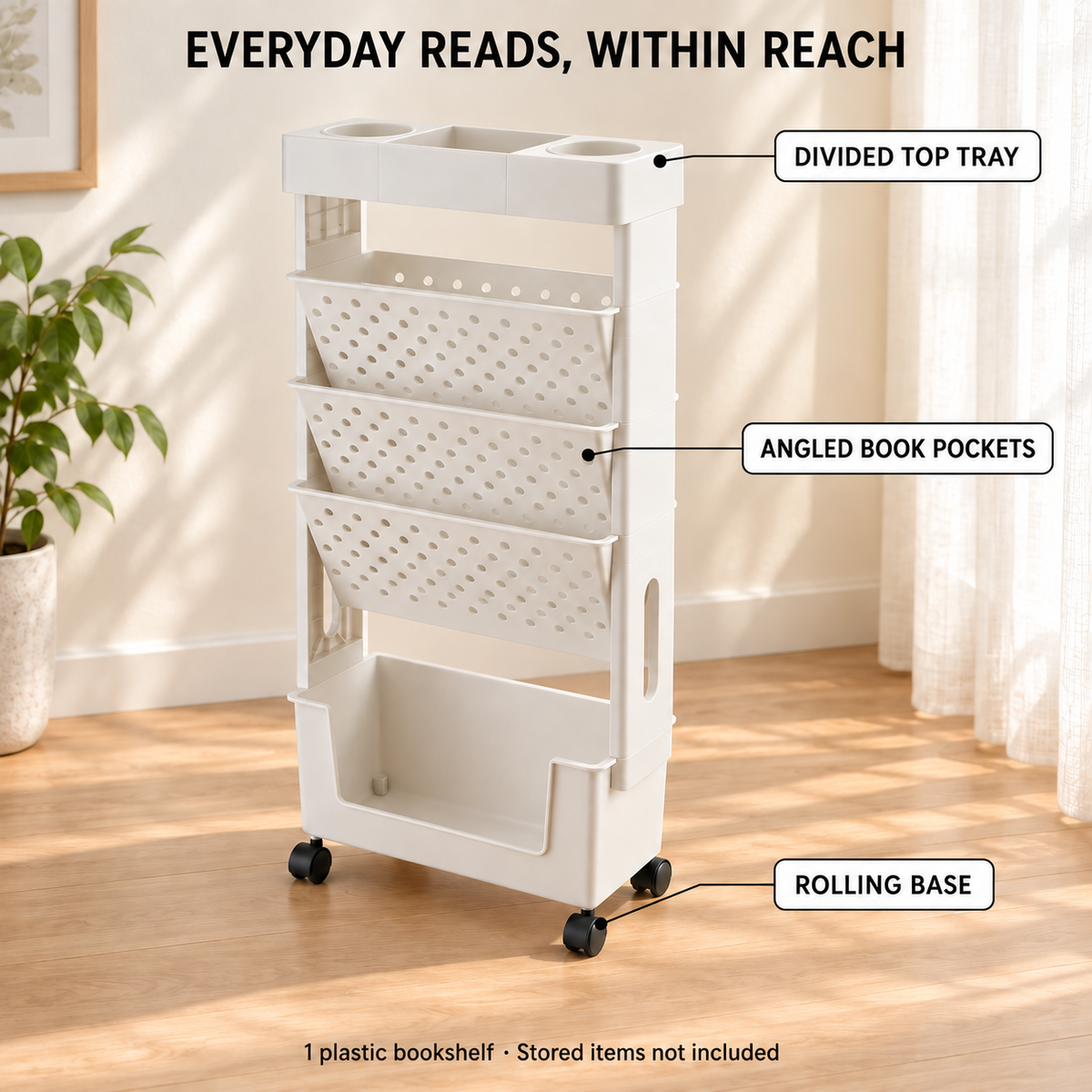 5-Tier Rolling Bookshelf — info storage