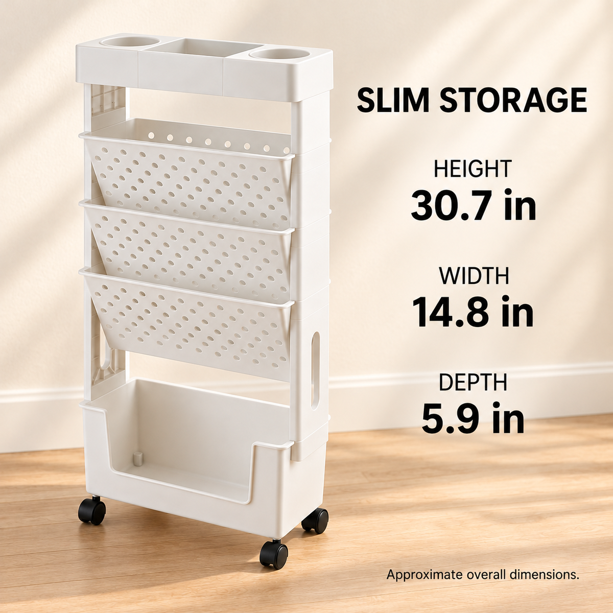 5-Tier Rolling Bookshelf — dimensions