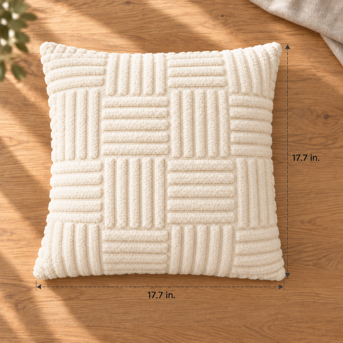 Textured Plush Throw Pillow Cover — dimensions in inches